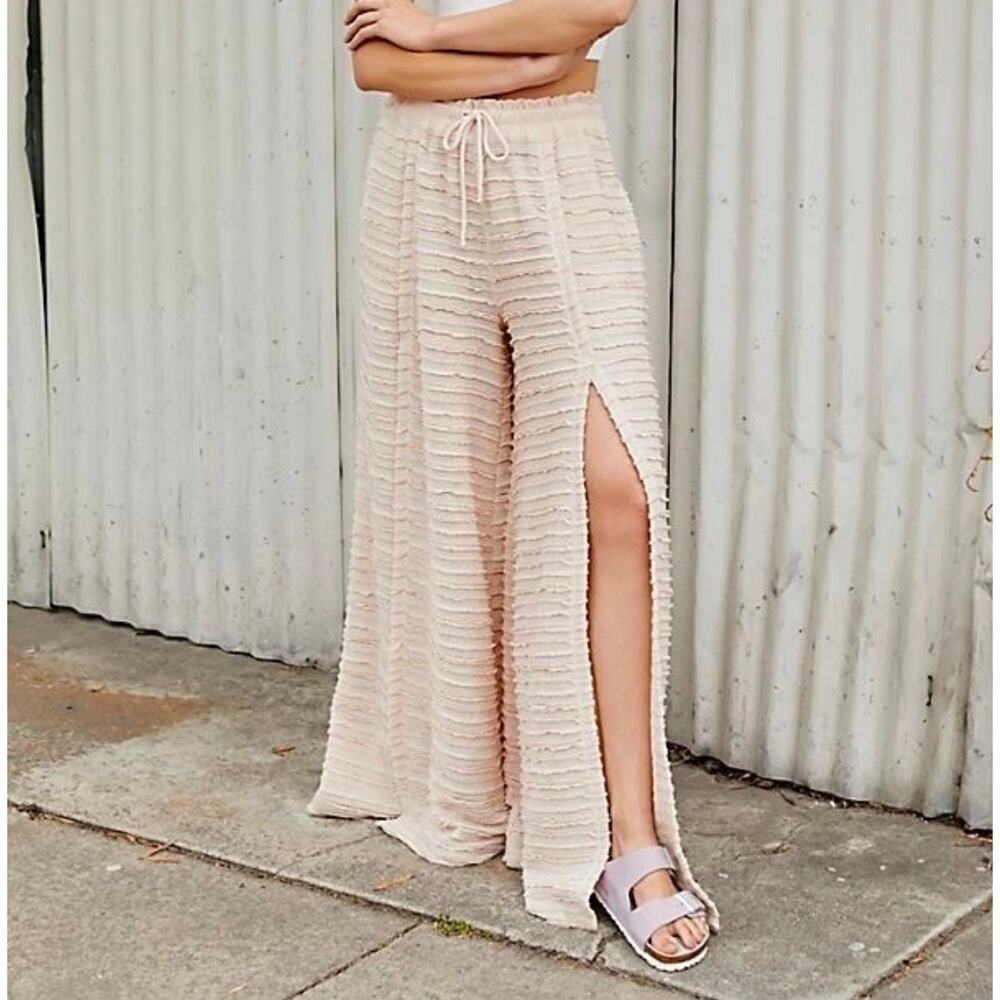 Free People Movement Rag Tag Textured Wide Leg High Rise Slit Pants